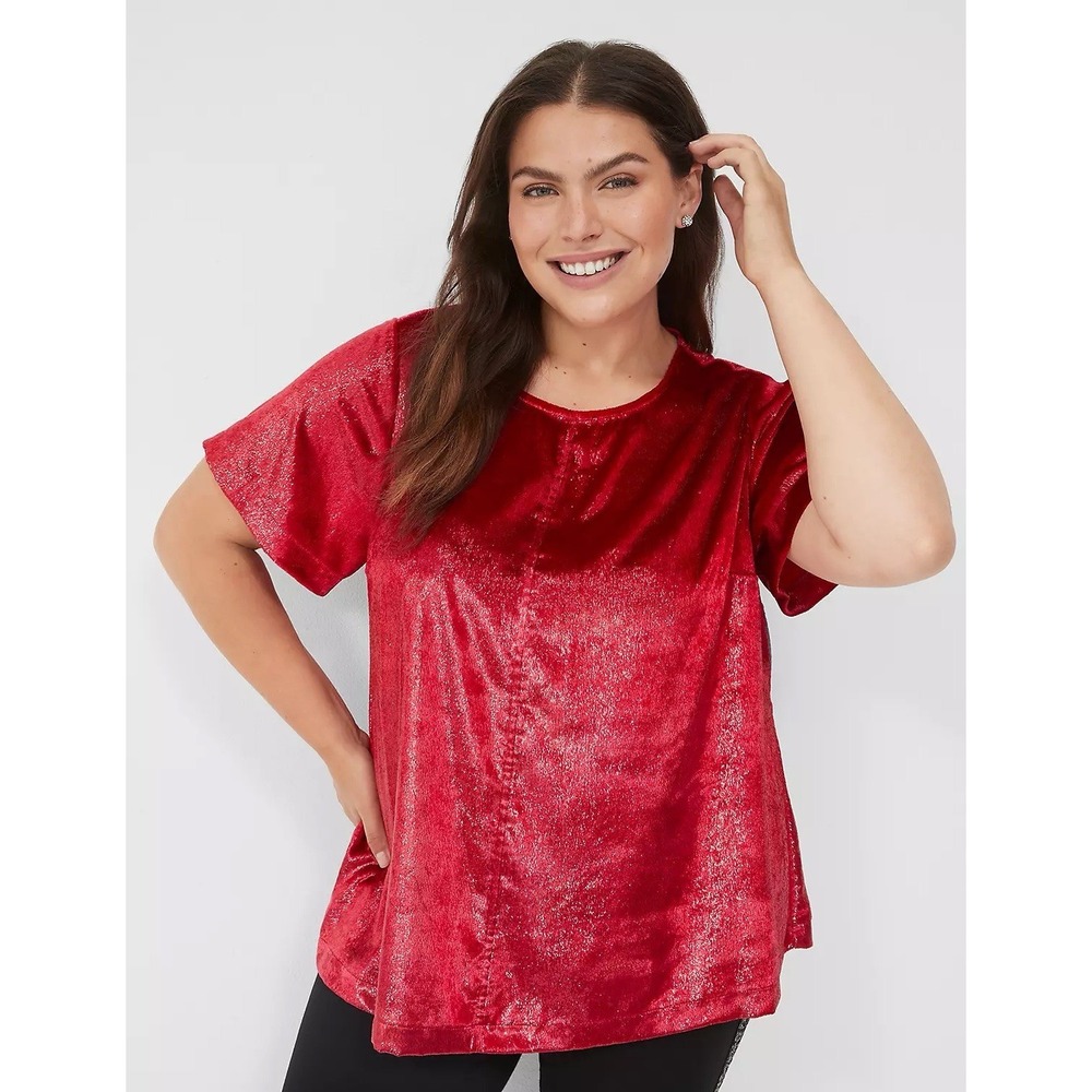 NWT Lane‎ Bryant Lurex Boatneck Swing Red Shimmer Top Plus Size 14 Holiday Glam